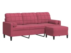 Sofá de 3 plazas con taburete de terciopelo rojo tinto 180 cm