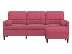 Sofá de 3 plazas con taburete de terciopelo rojo tinto 180 cm