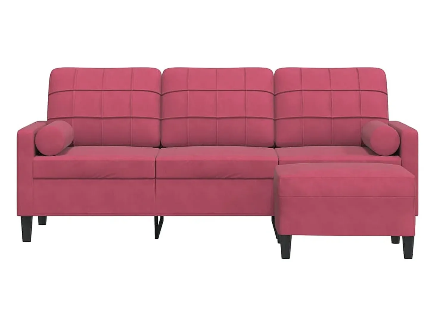 Sofá de 3 plazas con taburete de terciopelo rojo tinto 180 cm