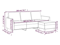 Sofá de 3 plazas con taburete cuero sintético gris 180 cm