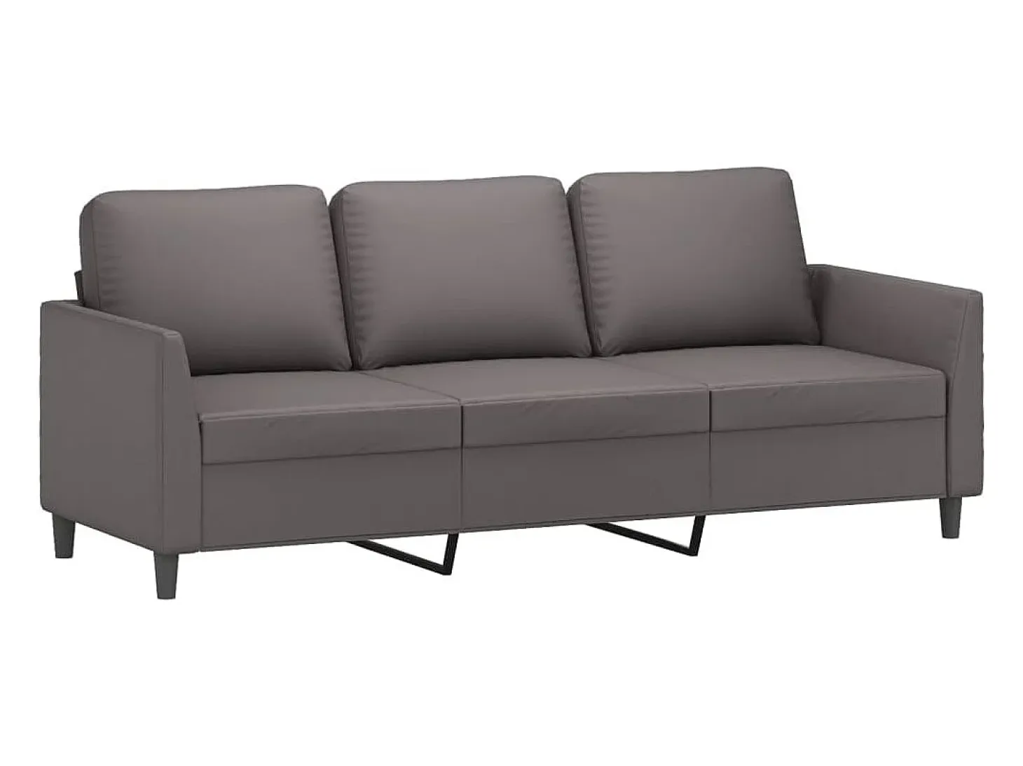 Sofá de 3 plazas con taburete cuero sintético gris 180 cm