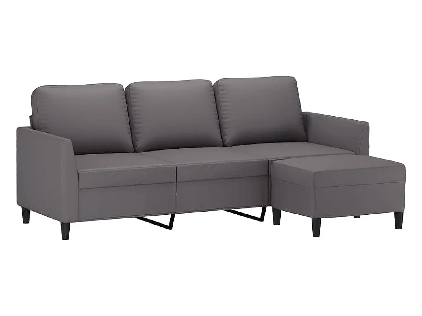 Sofá de 3 plazas con taburete cuero sintético gris 180 cm