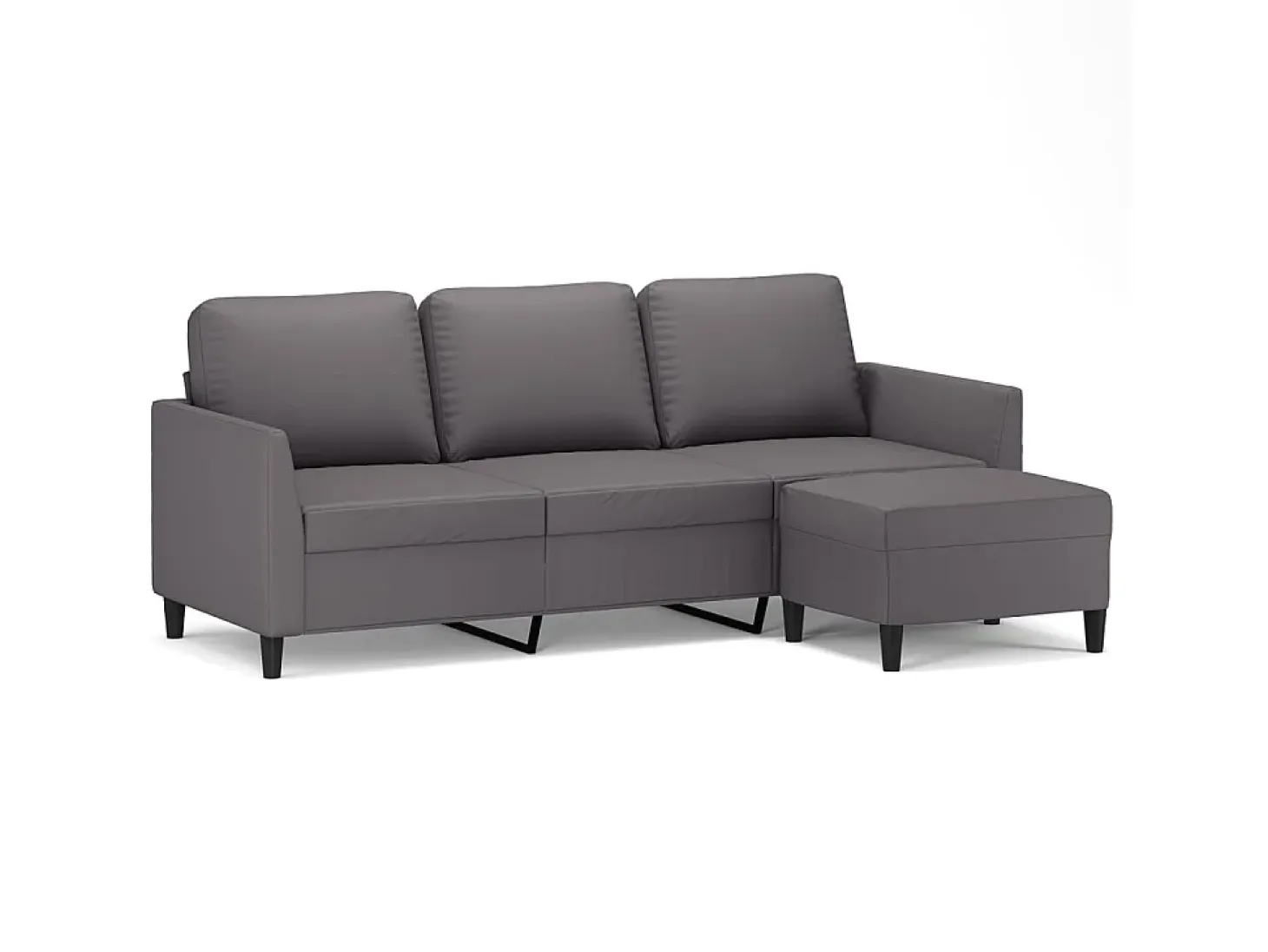 Sofá de 3 plazas con taburete cuero sintético gris 180 cm
