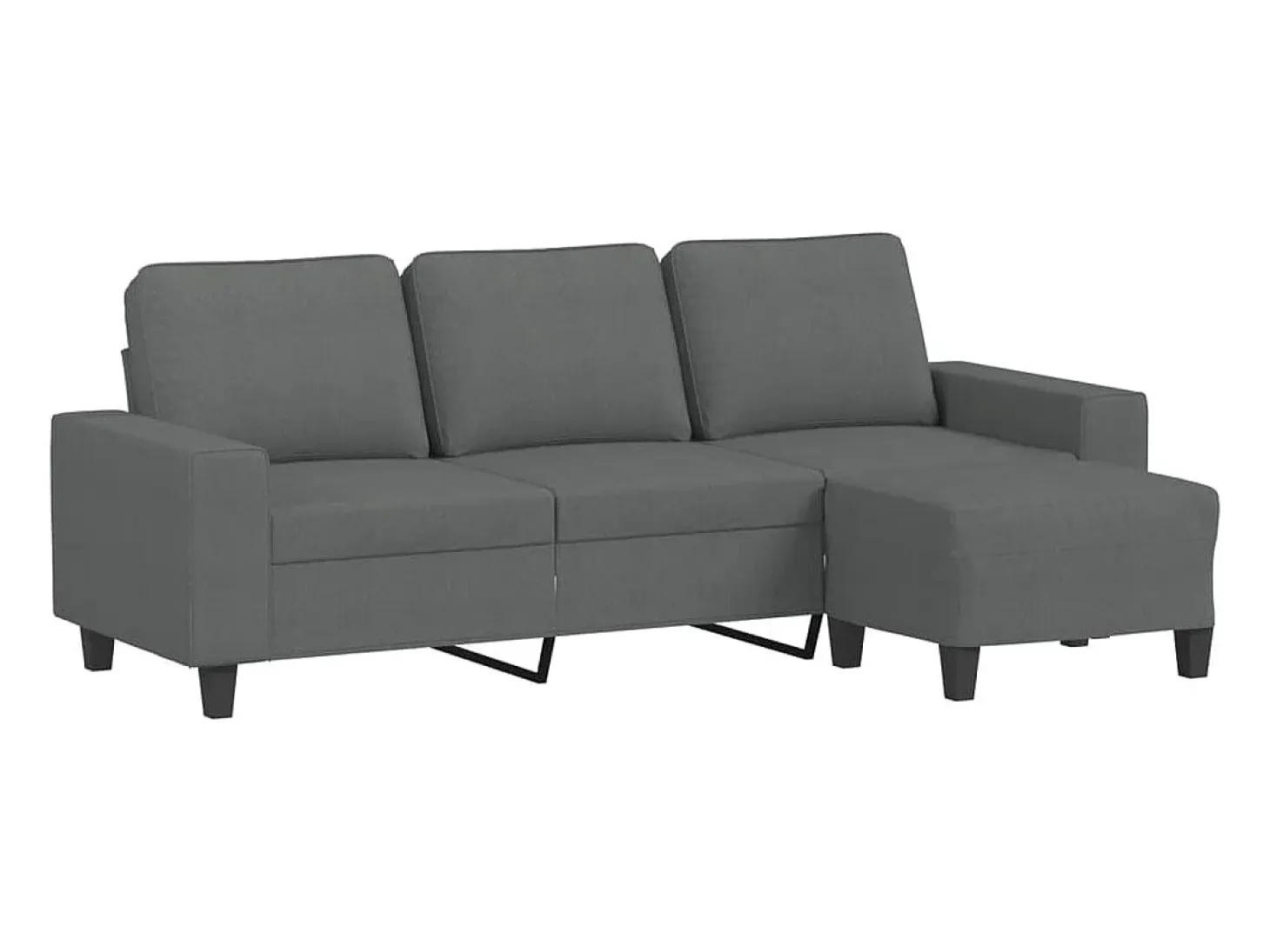 Sofá de 3 plazas con taburete de tela gris oscuro 180 cm