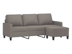 Sofá de 3 plazas con taburete de tela gris taupe 180 cm