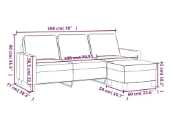 Sofá de 3 plazas con taburete de tela gris taupe 180 cm