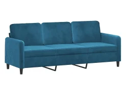Sofá de 3 plazas con taburete de terciopelo azul 180 cm