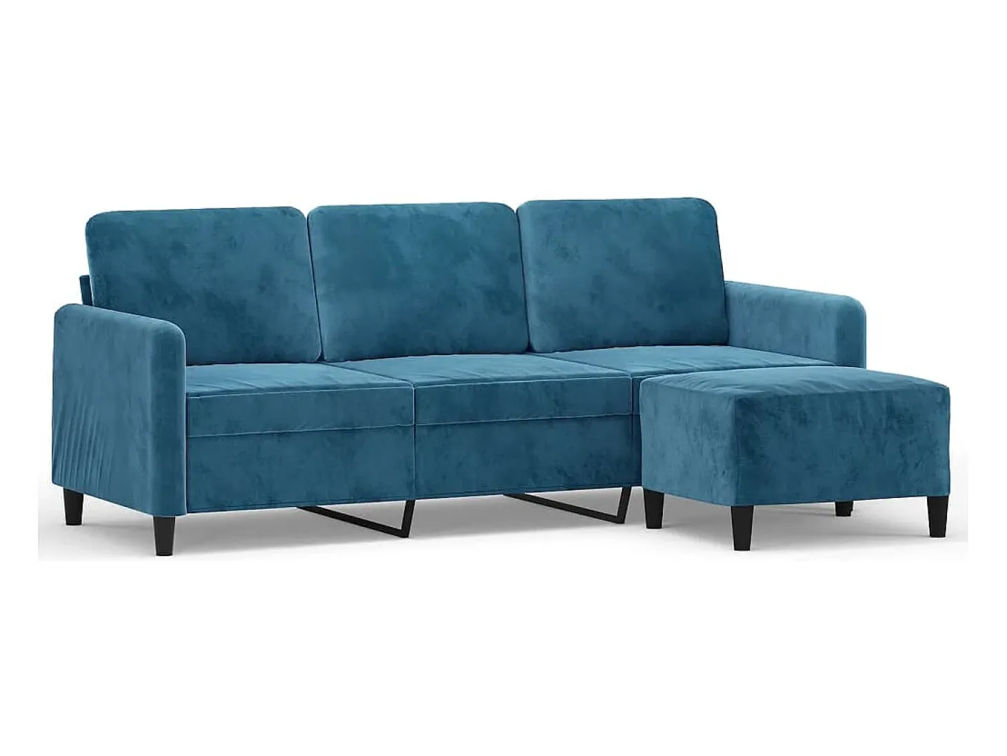 Sofá de 3 plazas con taburete de terciopelo azul 180 cm