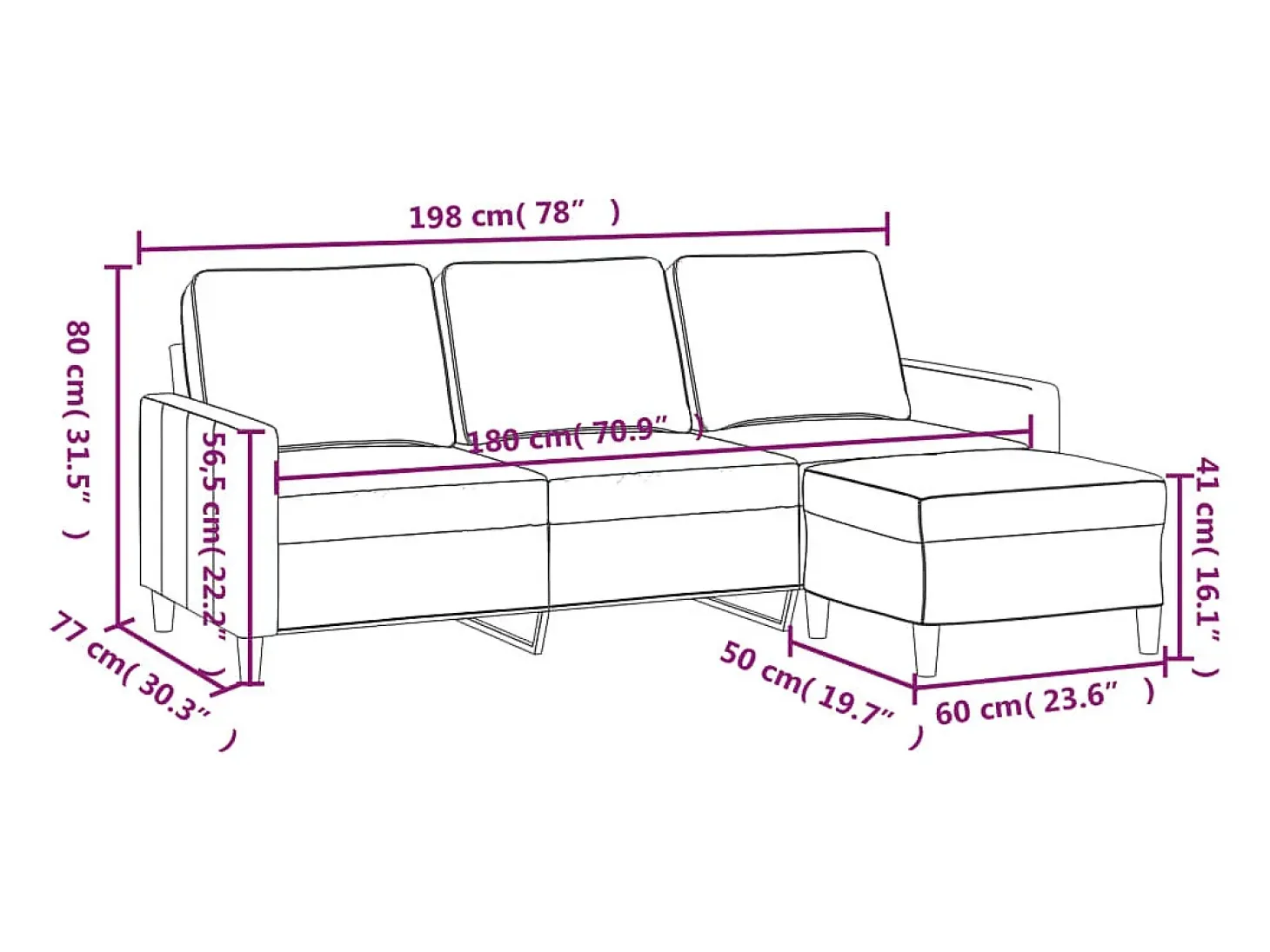 Sofá de 3 plazas con taburete terciopelo amarillo 180 cm