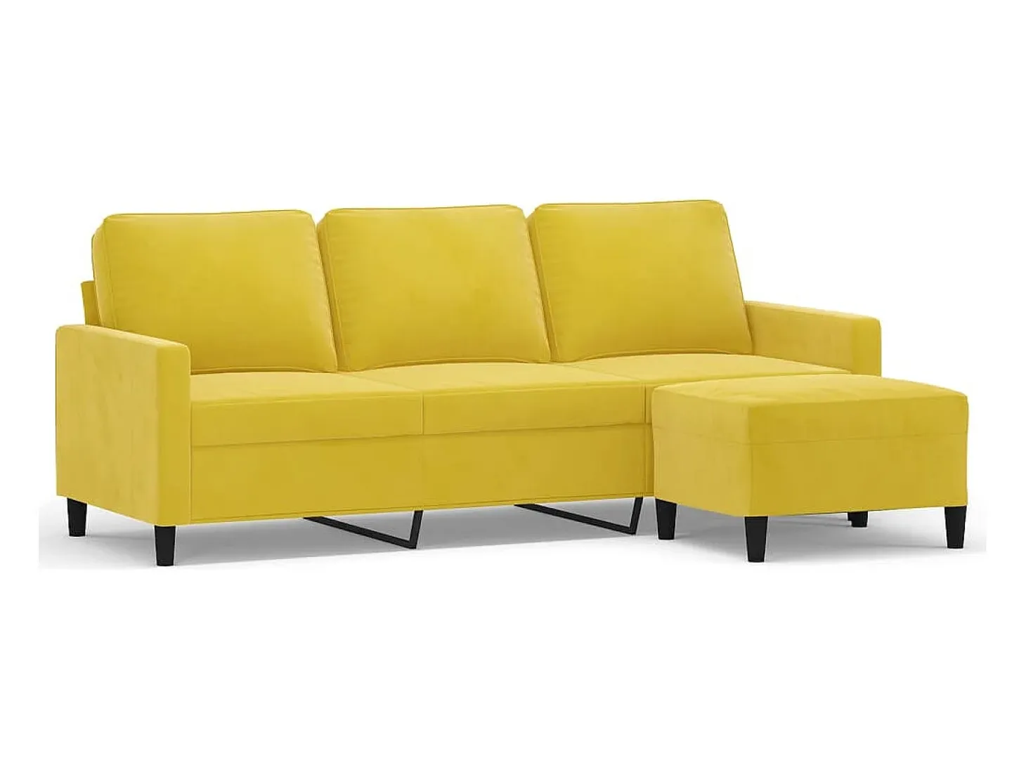 Sofá de 3 plazas con taburete terciopelo amarillo 180 cm