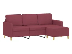Sofá de 3 plazas con taburete de tela rojo tinto 180 cm