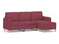 Sofá de 3 plazas con taburete de tela rojo tinto 180 cm