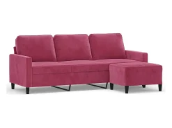Sofá de 3 plazas con taburete de terciopelo rojo tinto 180 cm