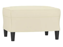 Sofá de 3 plazas con taburete cuero sintético crema 180 cm