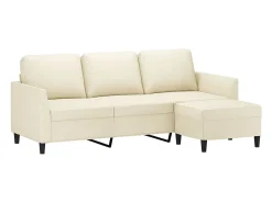 Sofá de 3 plazas con taburete cuero sintético crema 180 cm