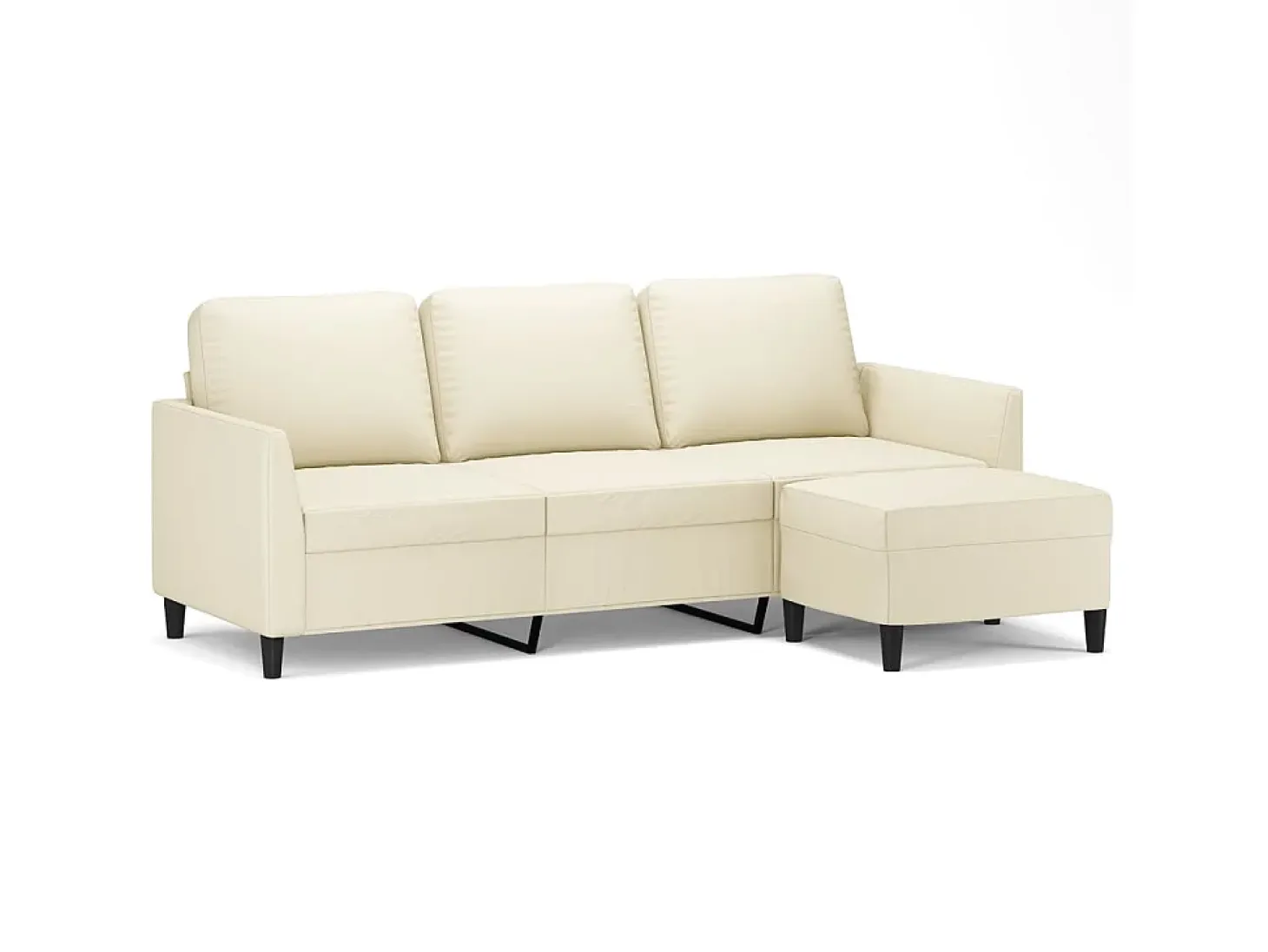 Sofá de 3 plazas con taburete cuero sintético crema 180 cm