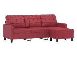 Sofá de 3 plazas con taburete cuero sintético rojo tinto 180 cm