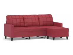 Sofá de 3 plazas con taburete cuero sintético rojo tinto 180 cm
