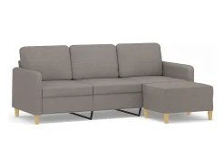 Sofá de 3 plazas con taburete de tela gris taupe 180 cm