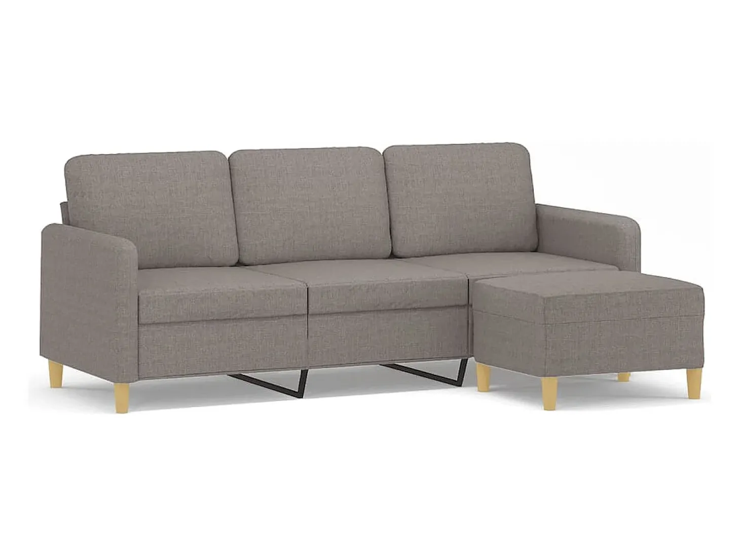 Sofá de 3 plazas con taburete de tela gris taupe 180 cm