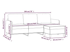 Sofá de 3 plazas con taburete de tela gris taupe 180 cm