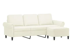 Sofá de 3 plazas con taburete de terciopelo crema 180 cm