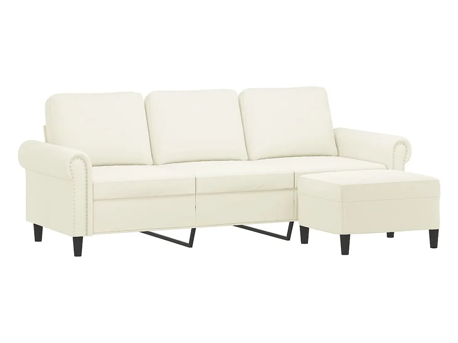 Sofá de 3 plazas con taburete de terciopelo crema 180 cm