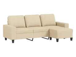 Sofá de 3 plazas con taburete de tela crema 180 cm