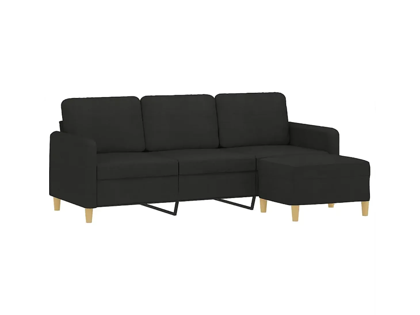Sofá de 3 plazas con taburete de tela negro 180 cm