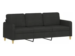 Sofá de 3 plazas con taburete de tela negro 180 cm