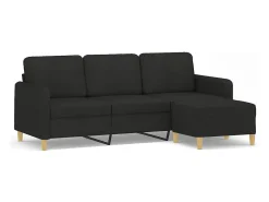 Sofá de 3 plazas con taburete de tela negro 180 cm
