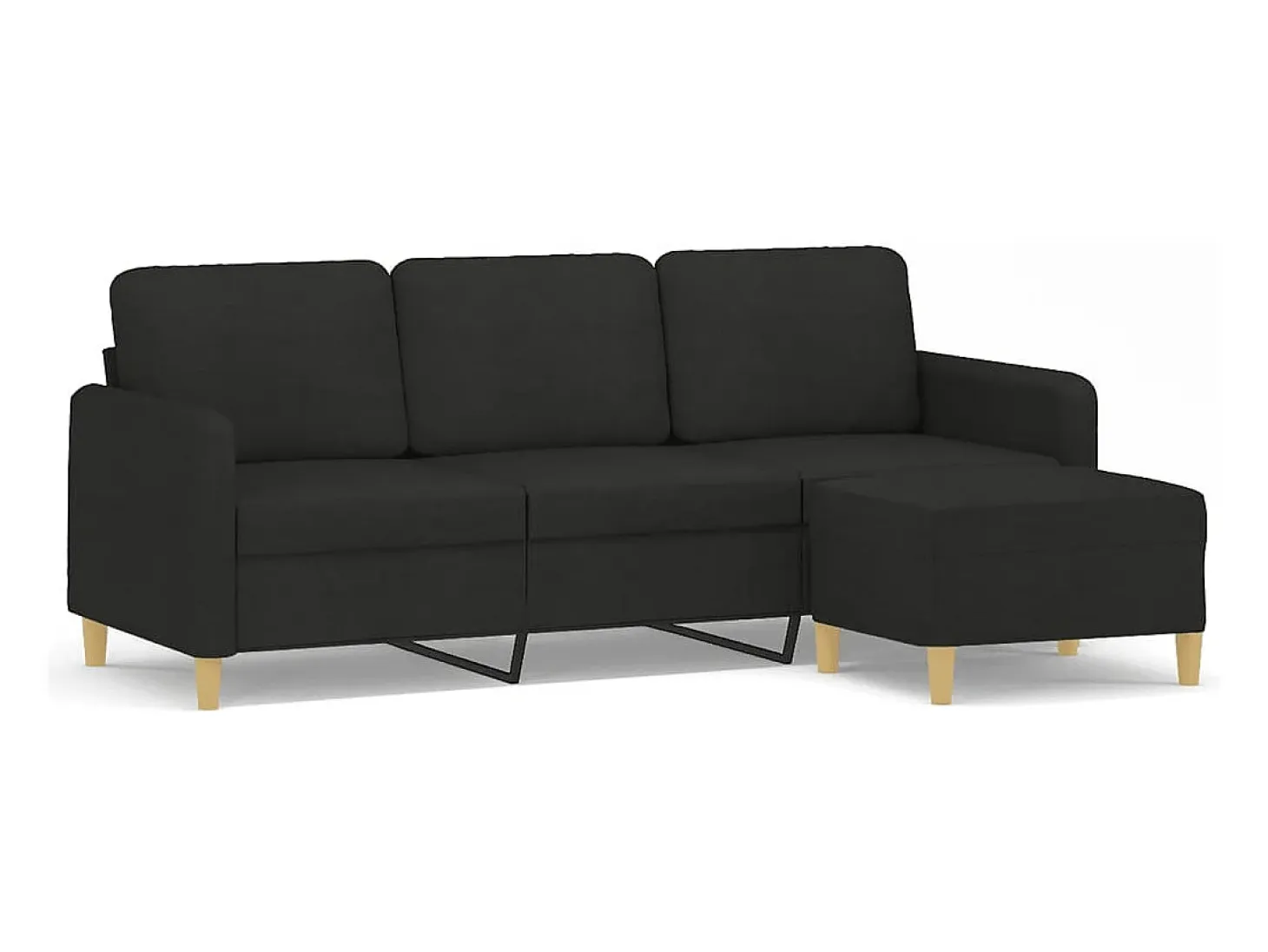 Sofá de 3 plazas con taburete de tela negro 180 cm