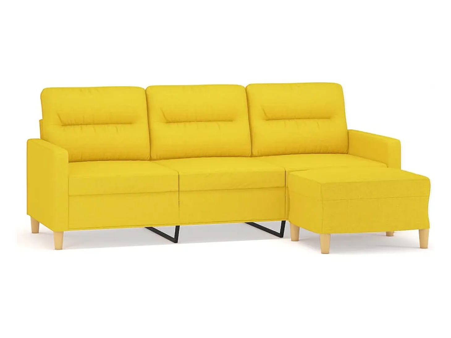 Sofá de 3 plazas con taburete de tela amarillo claro 180 cm