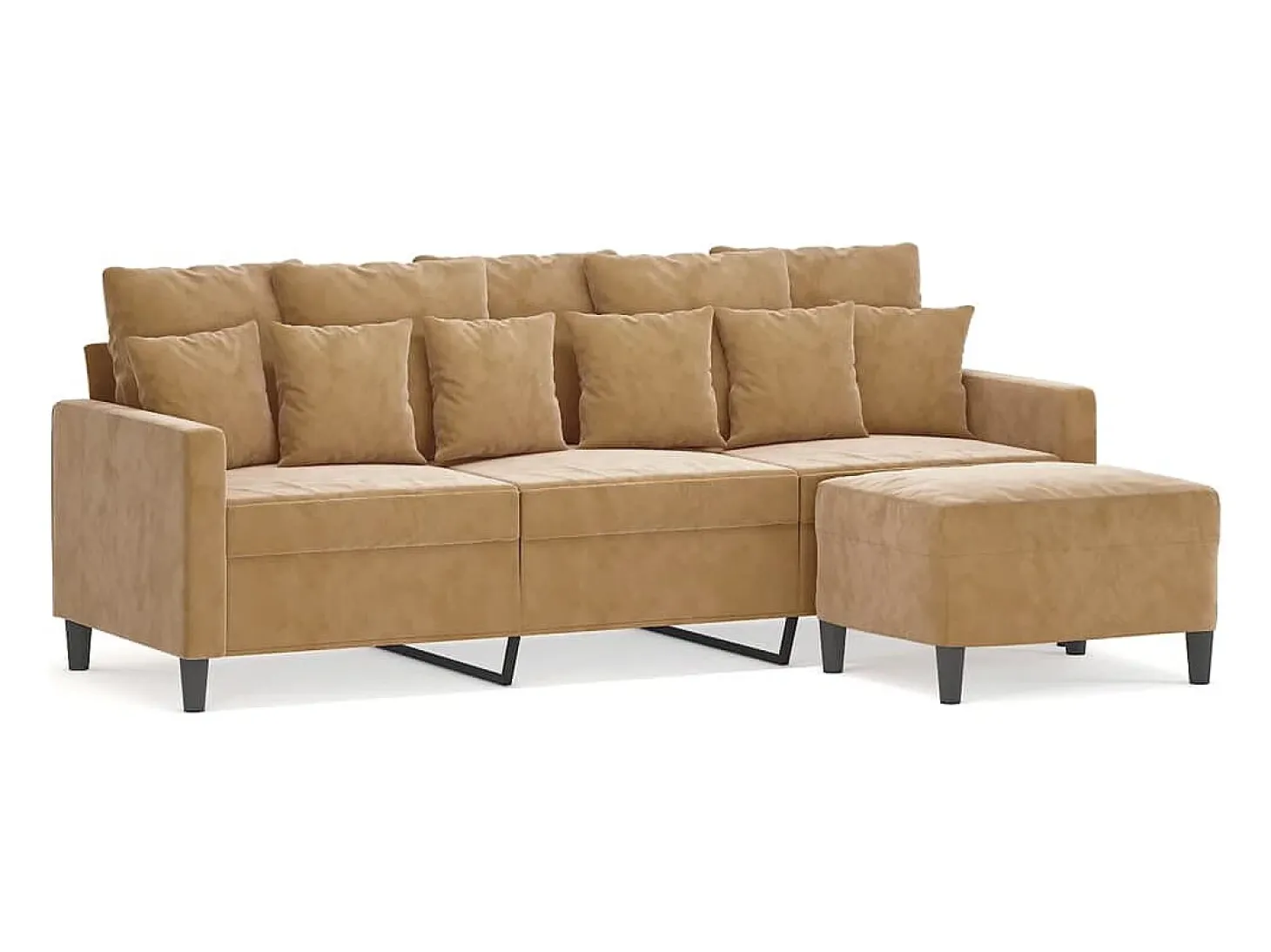 Sofá de 3 plazas con taburete de terciopelo marrón 180 cm