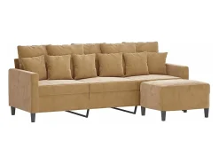 Sofá de 3 plazas con taburete de terciopelo marrón 180 cm