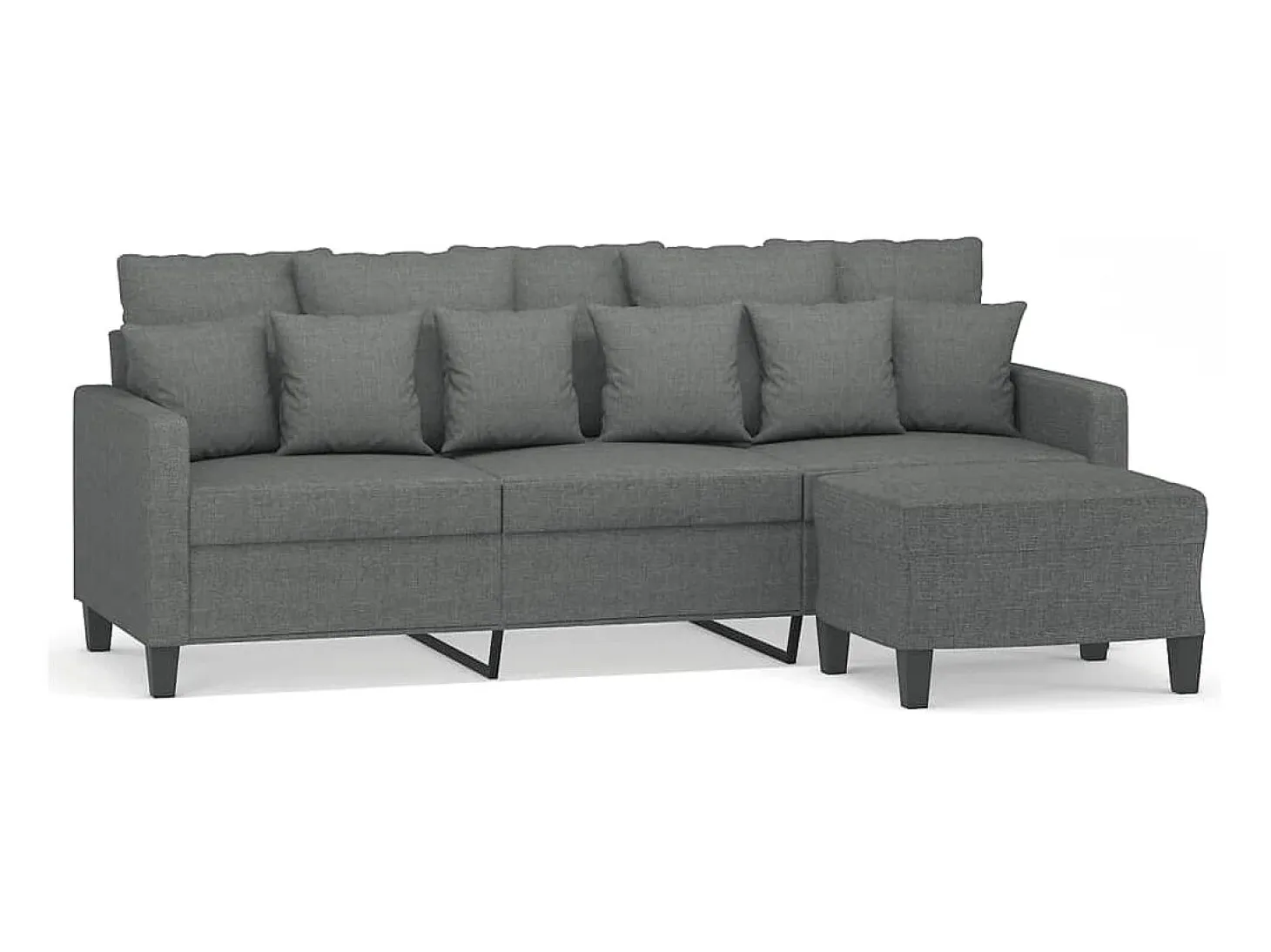 Sofá de 3 plazas con taburete de tela gris oscuro 180 cm