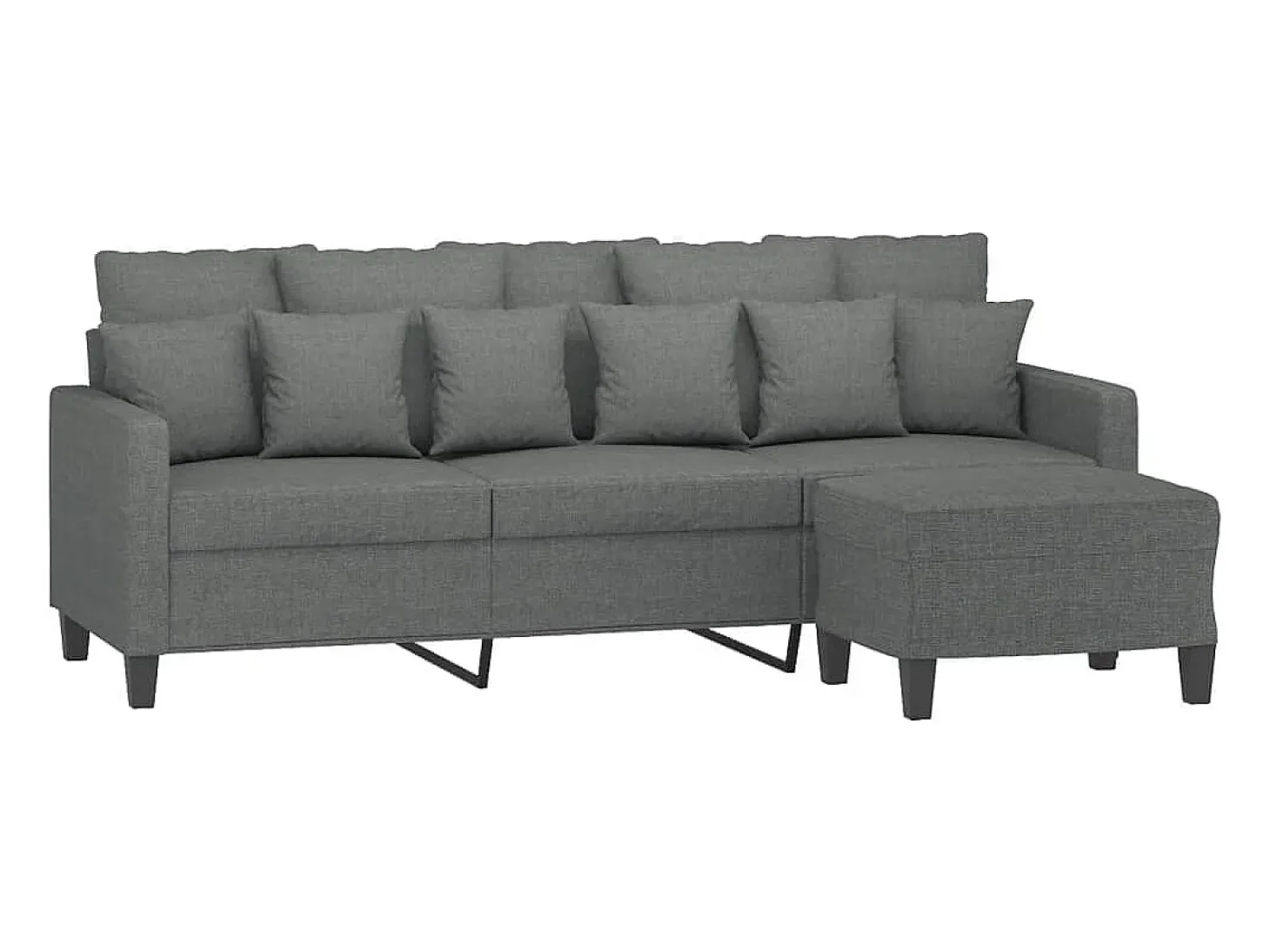 Sofá de 3 plazas con taburete de tela gris oscuro 180 cm
