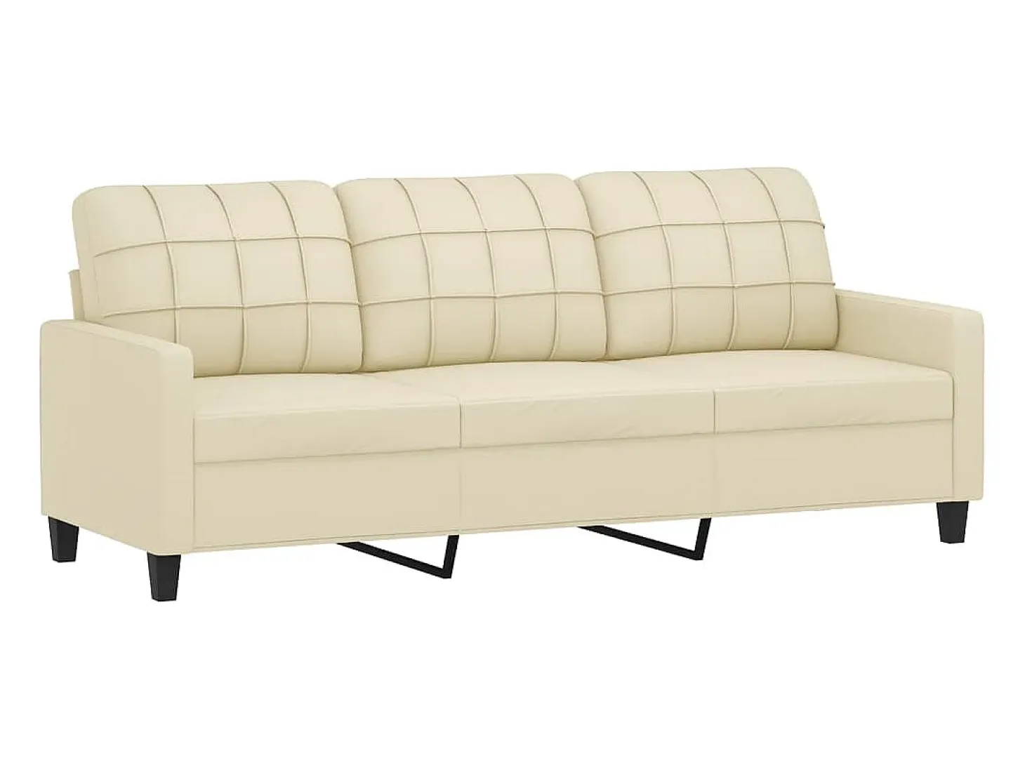 Sofá de 3 plazas con taburete cuero sintético crema 180 cm