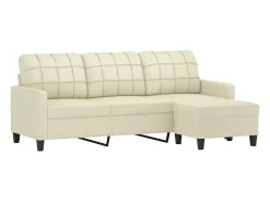 Sofá de 3 plazas con taburete cuero sintético crema 180 cm