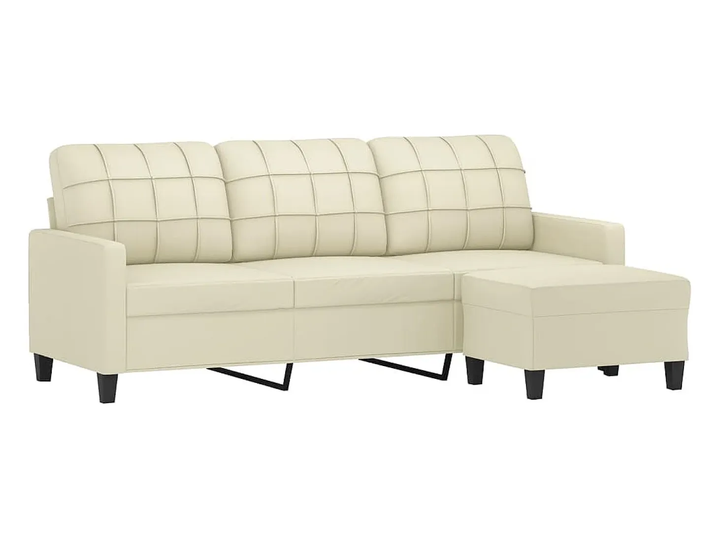 Sofá de 3 plazas con taburete cuero sintético crema 180 cm