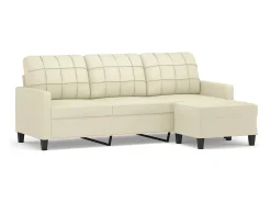 Sofá de 3 plazas con taburete cuero sintético crema 180 cm