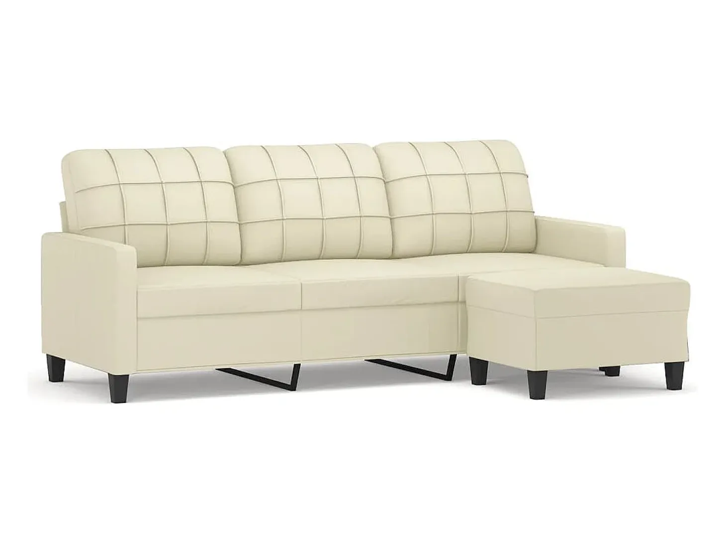 Sofá de 3 plazas con taburete cuero sintético crema 180 cm