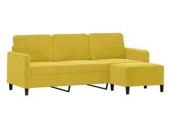 Sofá de 3 plazas con taburete terciopelo amarillo 180 cm