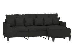 Sofá de 3 plazas con taburete de tela negro 180 cm