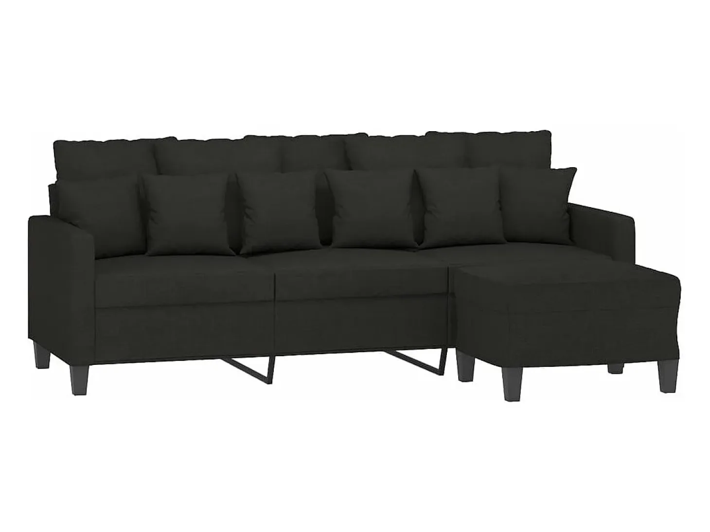 Sofá de 3 plazas con taburete de tela negro 180 cm