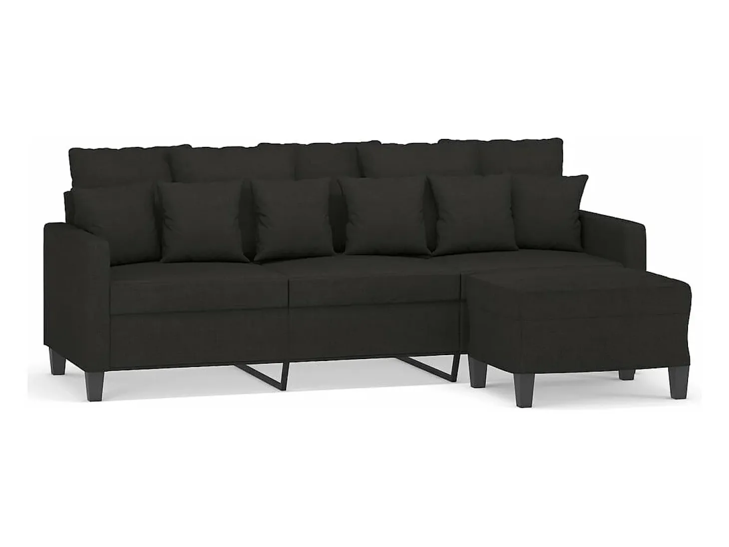 Sofá de 3 plazas con taburete de tela negro 180 cm