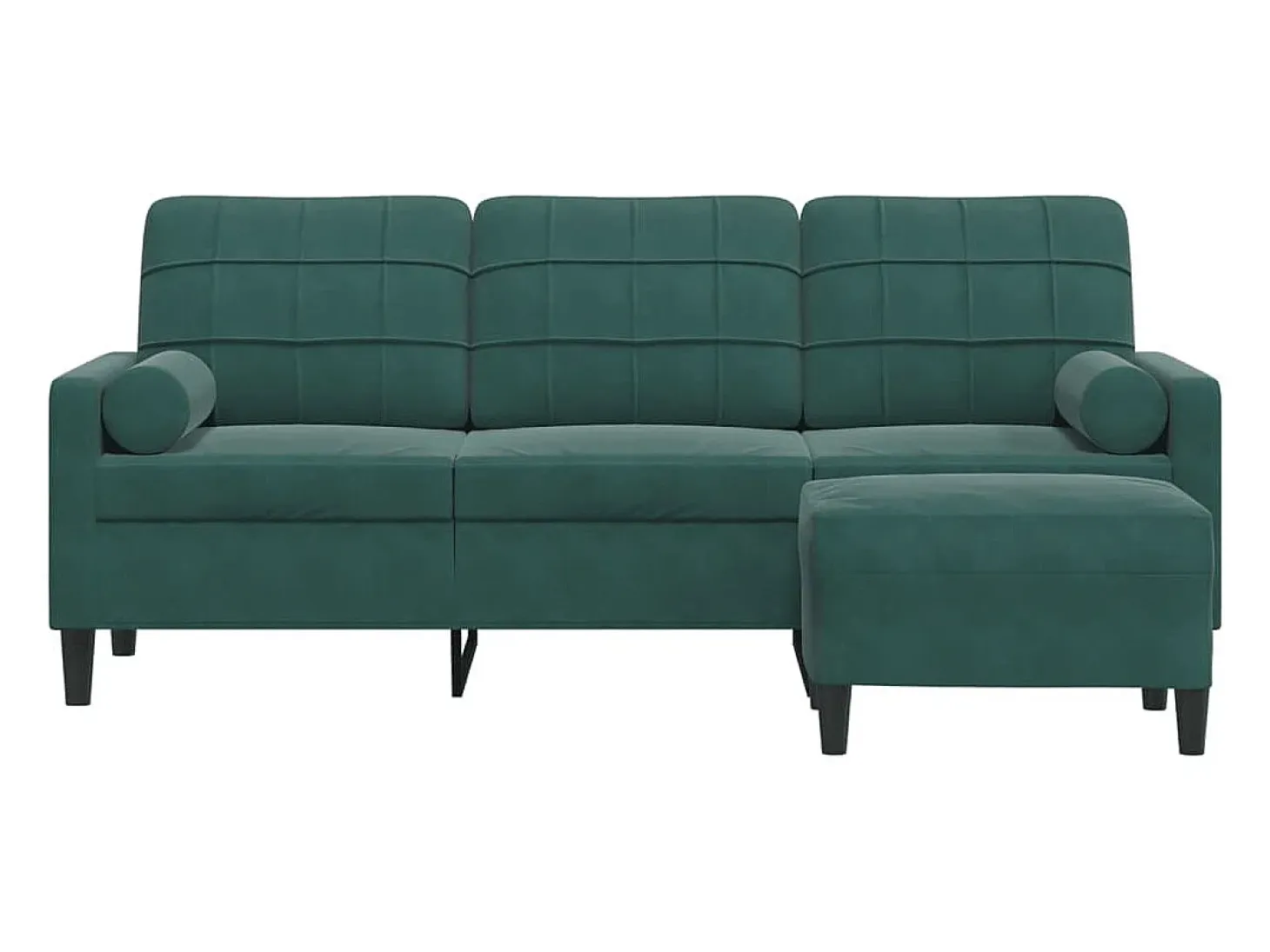 Sofá de 3 plazas con taburete de terciopelo verde oscuro 180 cm