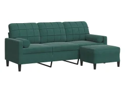 Sofá de 3 plazas con taburete de terciopelo verde oscuro 180 cm