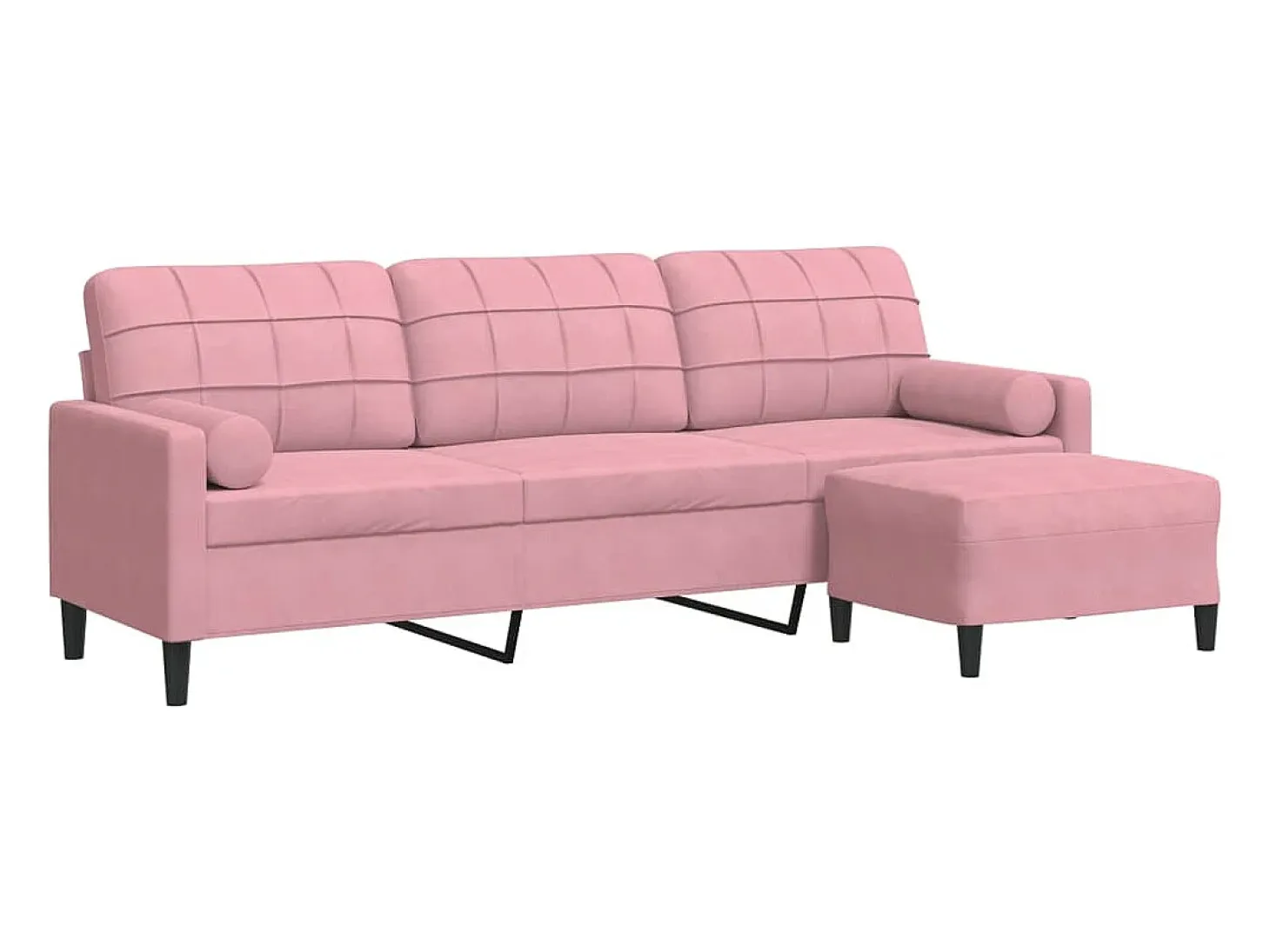 Sofá de 3 plazas con taburete de terciopelo rosa 210 cm