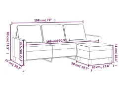 Sofá de 3 plazas con taburete de tela gris oscuro 180 cm